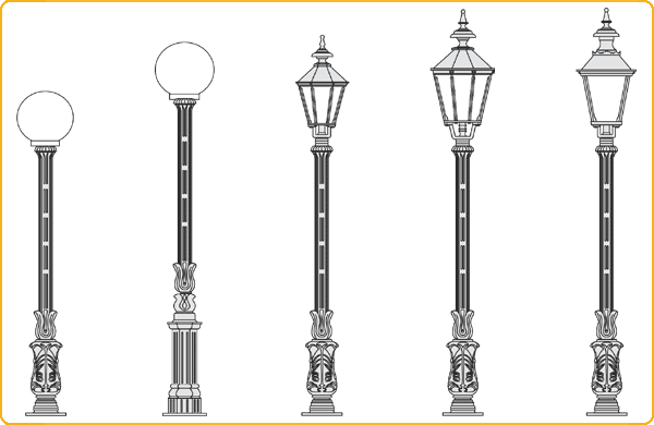 große Standlaternen, Typen 21W, 28W, 23W, 22W und 24W