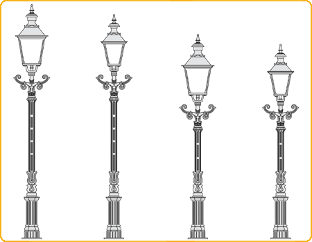 große Standlaternen, Typen 16, 28, 18W, 17W und 19W